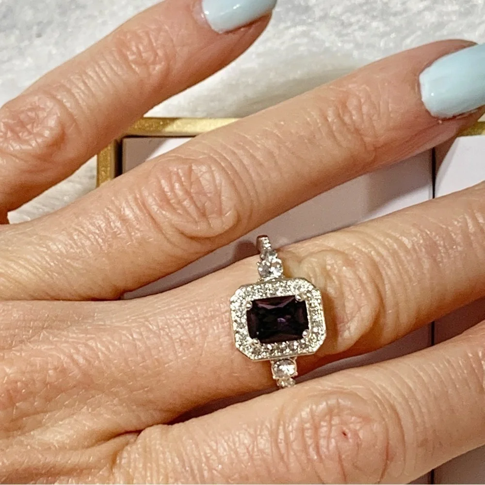 Silver ring with dark purple stone NWT square cut